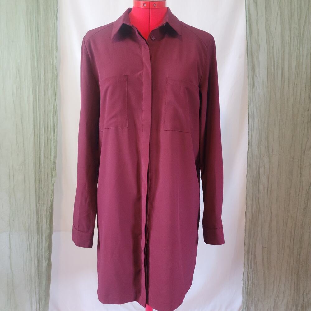 Collegiate Outfitters Maroon Red Button Up Long Sleeve Tunic Shirt Dress Size L